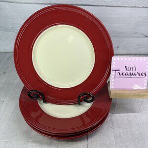 Gourmet Expressions COLOR BLISS RED Cream Center Stoneware Dinner Plates Set 4